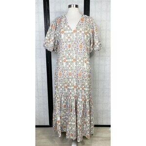 Floral V-Neck Maxi Dress in Cream and Pastel Print